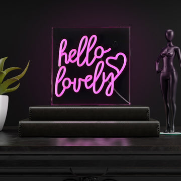 Hello Lovely Square Contemporary Glam Acrylic Box USB Operated LED Neon Light - JONATHAN Y